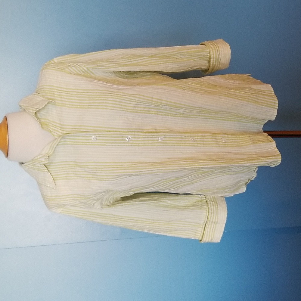 Coldwater Creek Green and White Cotton Blend Breezy Button Down Top Size PXL